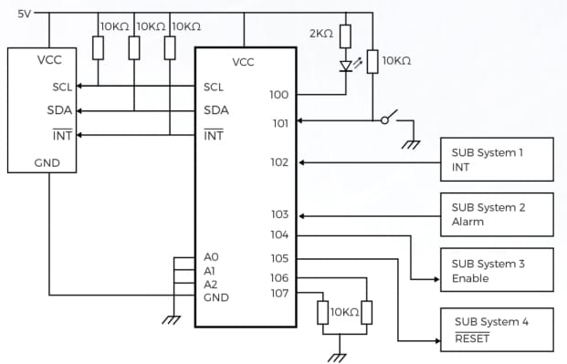Schéma du circuit d'application - Diodes Incorporated Extension d'E/S 8 bits PI4IOE5V9554