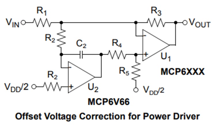 Schéma du circuit d'application - Microchip Technology Amplis op à dérive du zéro MCP6V66/6U/7/9