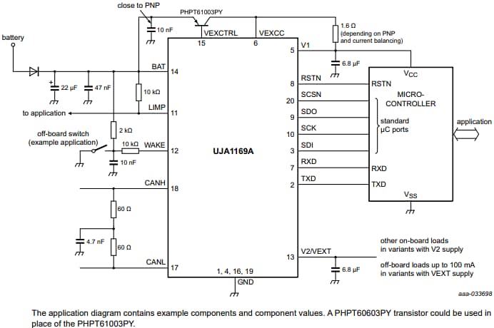 Schéma du circuit d'application - NXP Semiconductors Puces de base de système (SBC) CAN UJA1169A