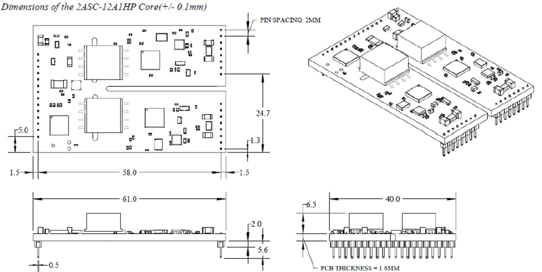 Plan mécanique - Microsemi / Microchip Cœur de circuit de commande de grille SiC AgileSwitch 2ASC-12A1HP