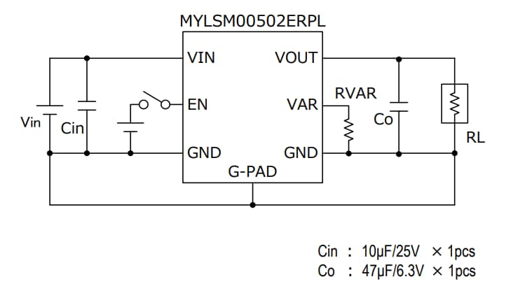 Schéma du circuit d'application - Murata Electronics Convertisseurs CC-CC MYLSM