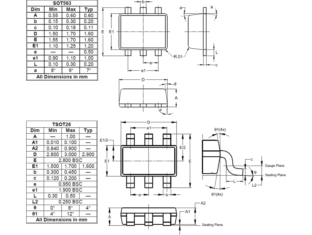 Plan mécanique - Diodes Incorporated Convertisseurs Buck synchrones AP62300/1 Buck et AP62300T