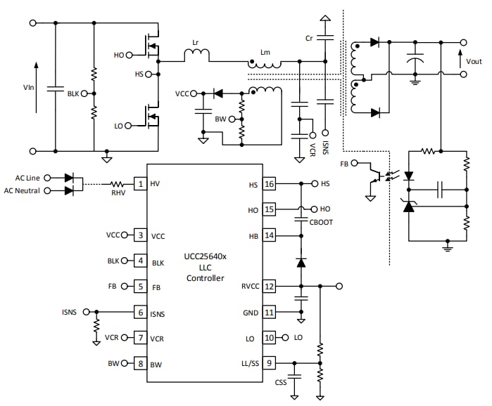 Schéma - Texas Instruments Contrôleurs résonants LLC UCC25640x