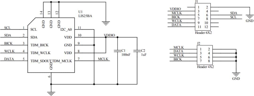 Schéma - STMicroelectronics Kit de capteur d'accéléromètre numérique 3D STEVAL-MKI211V1K