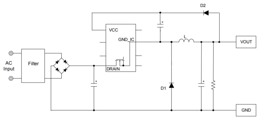 Schéma du circuit d'application - ROHM Semiconductor Convertisseurs CC/CC de type MLI BM2P10x