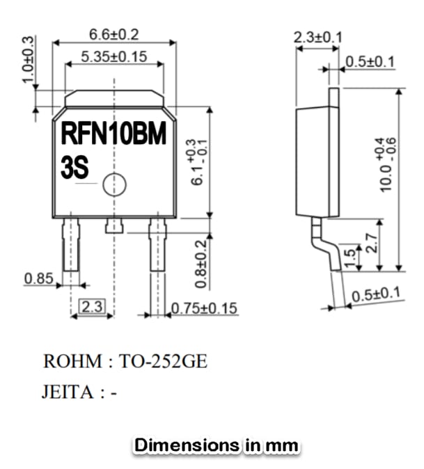 Plan mécanique - ROHM Semiconductor Diode à récupération ultra-rapide RFN10BGE3STL