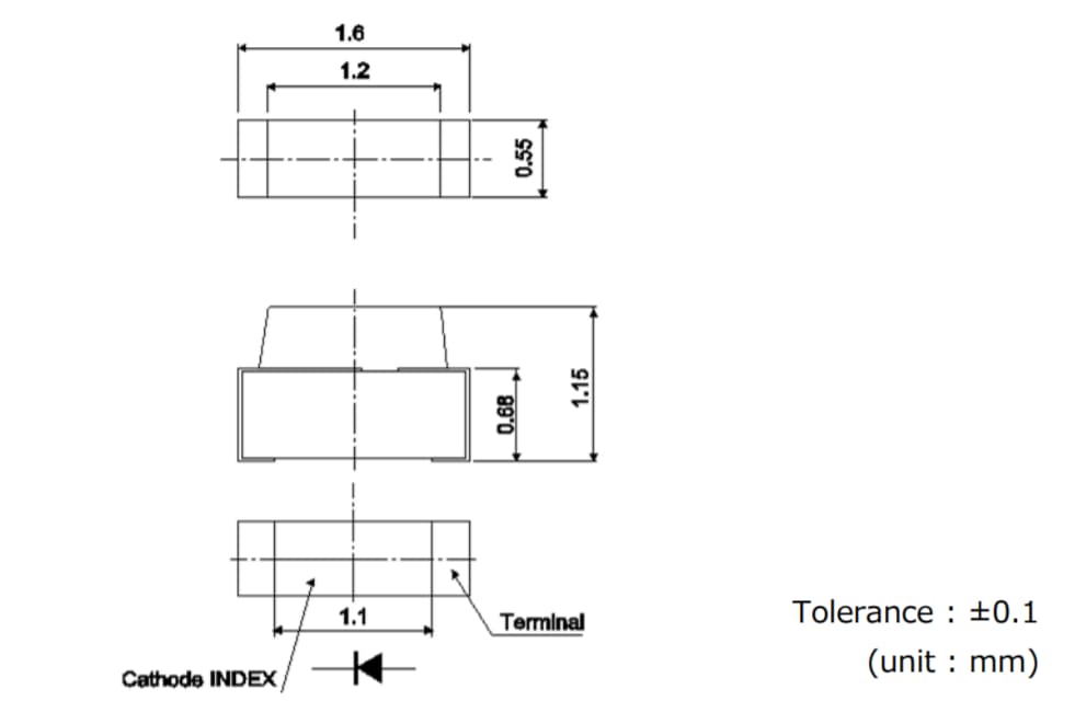 Plan mécanique - ROHM Semiconductor LED jaune SML-A15YTT86
