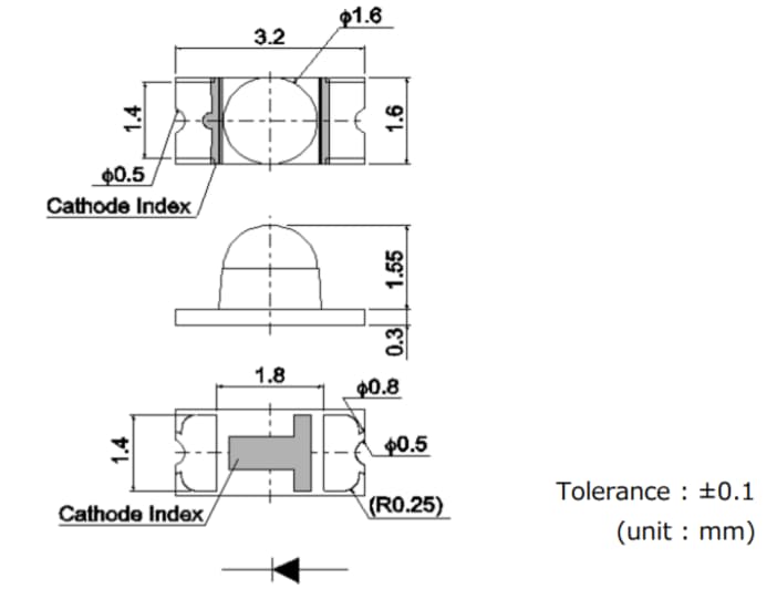 Plan mécanique - ROHM Semiconductor LED IR SML-S15R2TT86