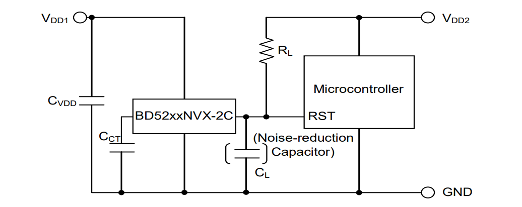Schéma du circuit d'application - ROHM Semiconductor CI détecteur de tension BD52xxNVX-2C