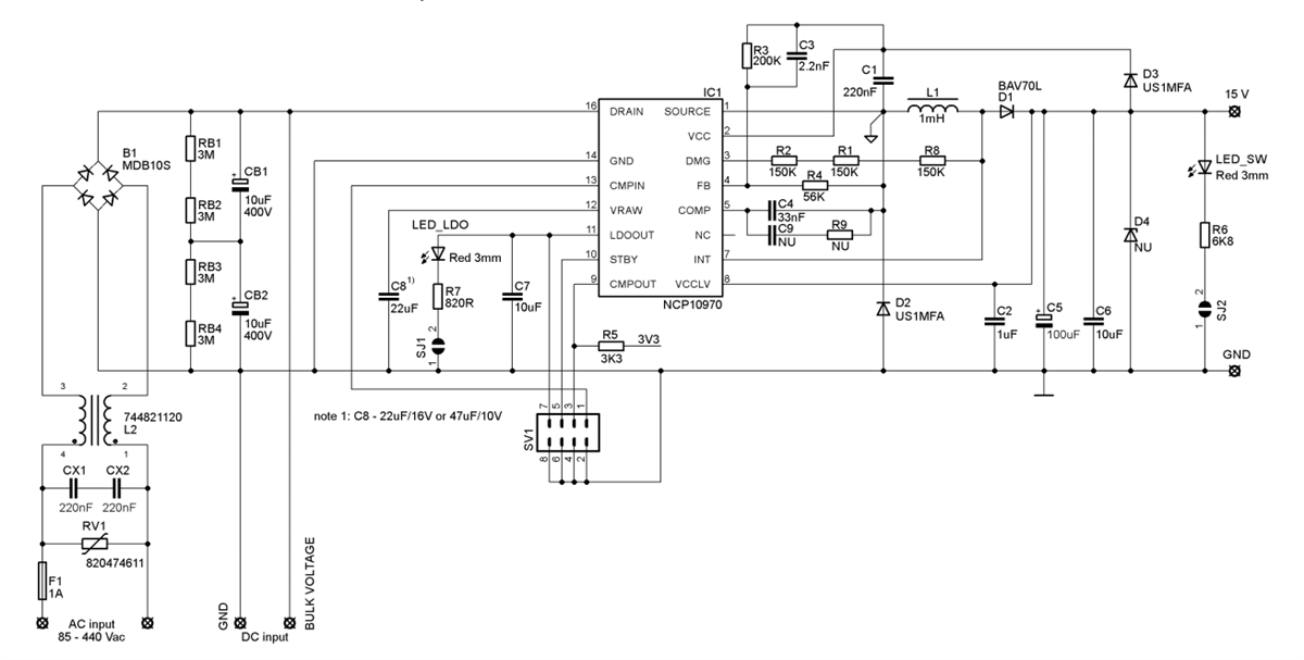 Schéma - onsemi Carte d'évaluation NCP10970BGEVB
