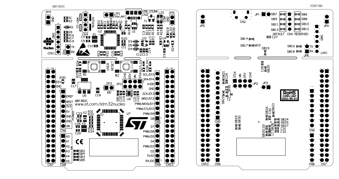 Plan mécanique - STMicroelectronics Carte de développement NUCLEO-G0B1RE STM32 Nucleo-64