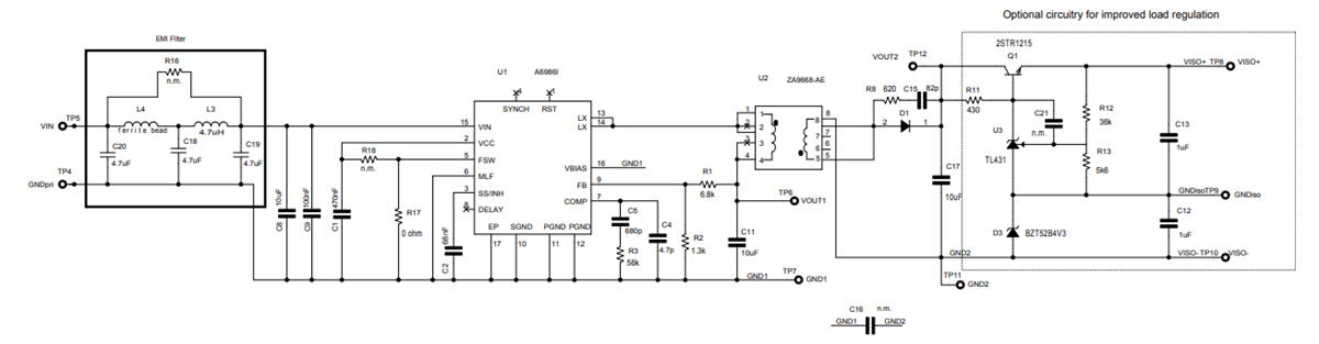 Schéma - STMicroelectronics Carte d'évaluation de convertisseur Iso-Buck STEVAL-A6986IV1