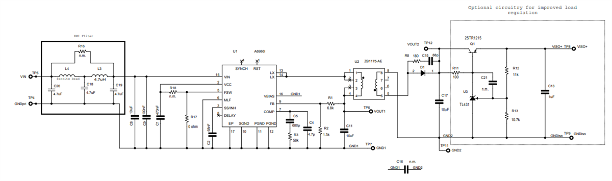 Schéma - STMicroelectronics Carte d'évaluation de convertisseur Iso-Buck STEVAL - A6986IV2