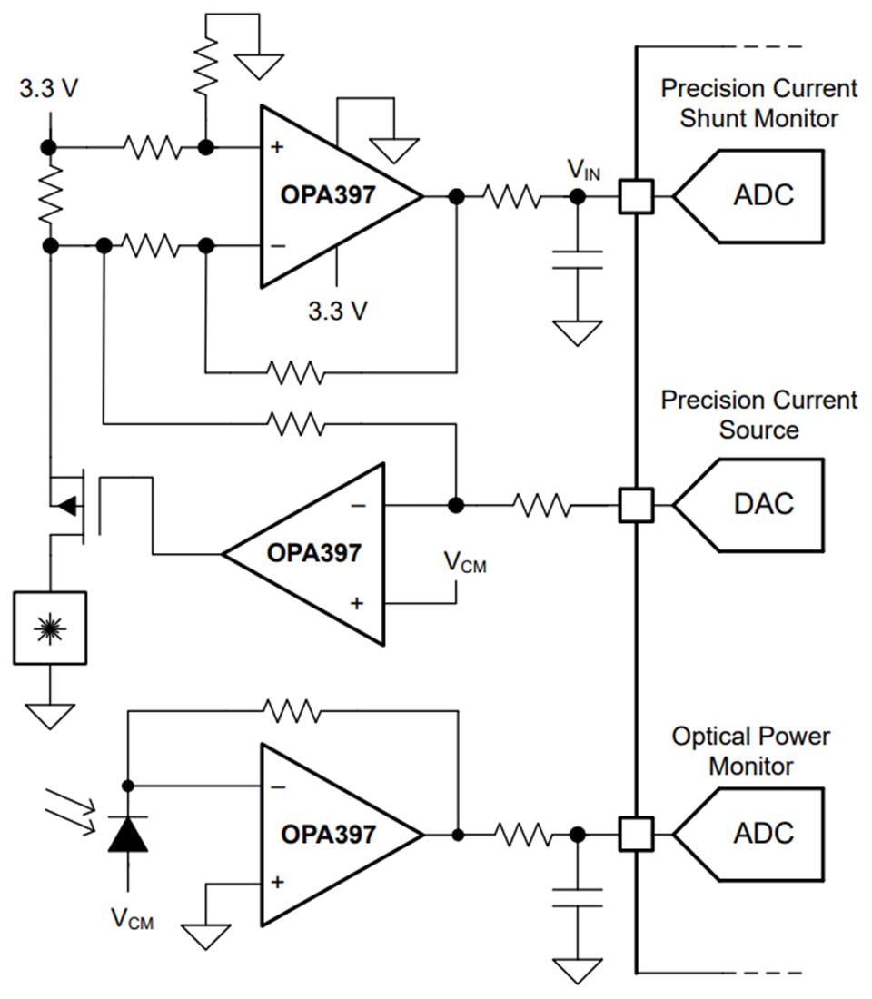 Schéma du circuit d'application - Texas Instruments Amplificateurs opérationnels e-trim™ OPAx397
