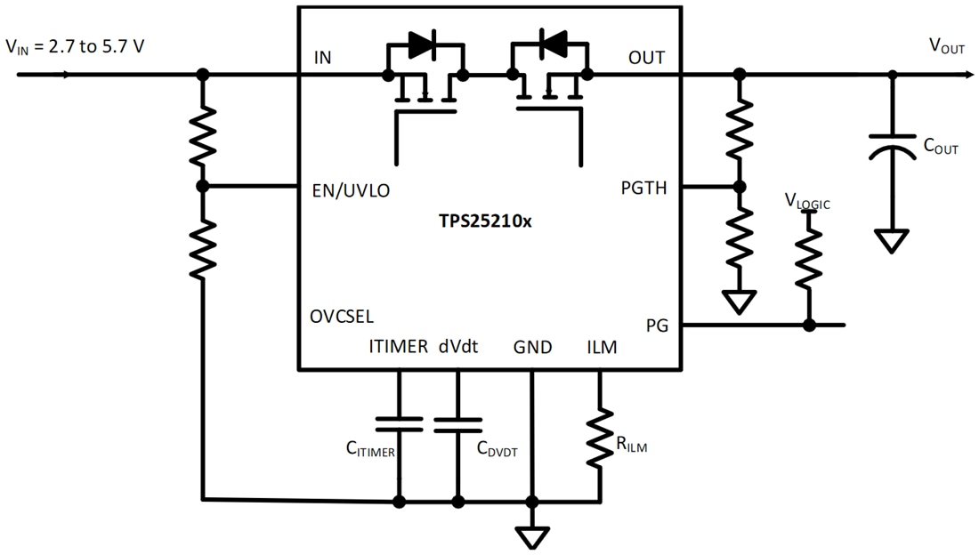 Schéma - Texas Instruments eFuses 4 A TPS2521x