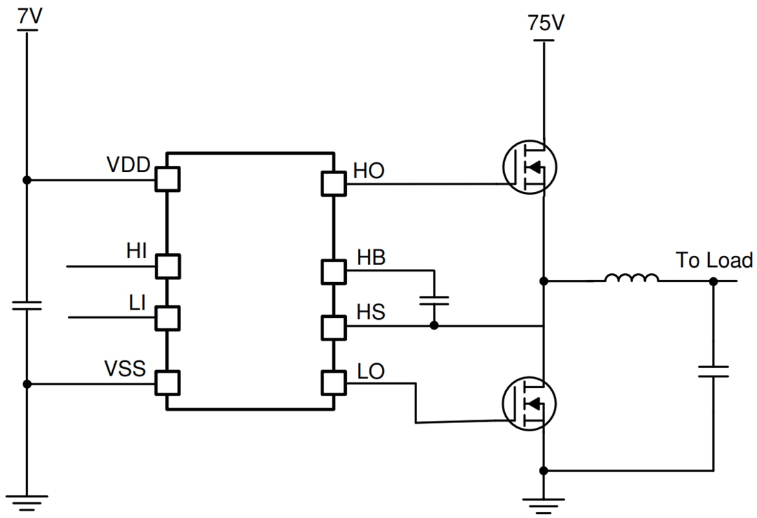 Schéma du circuit d'application - Texas Instruments Pilotes de grille demi-pont 120 V UCC27284/UCC27284-Q1