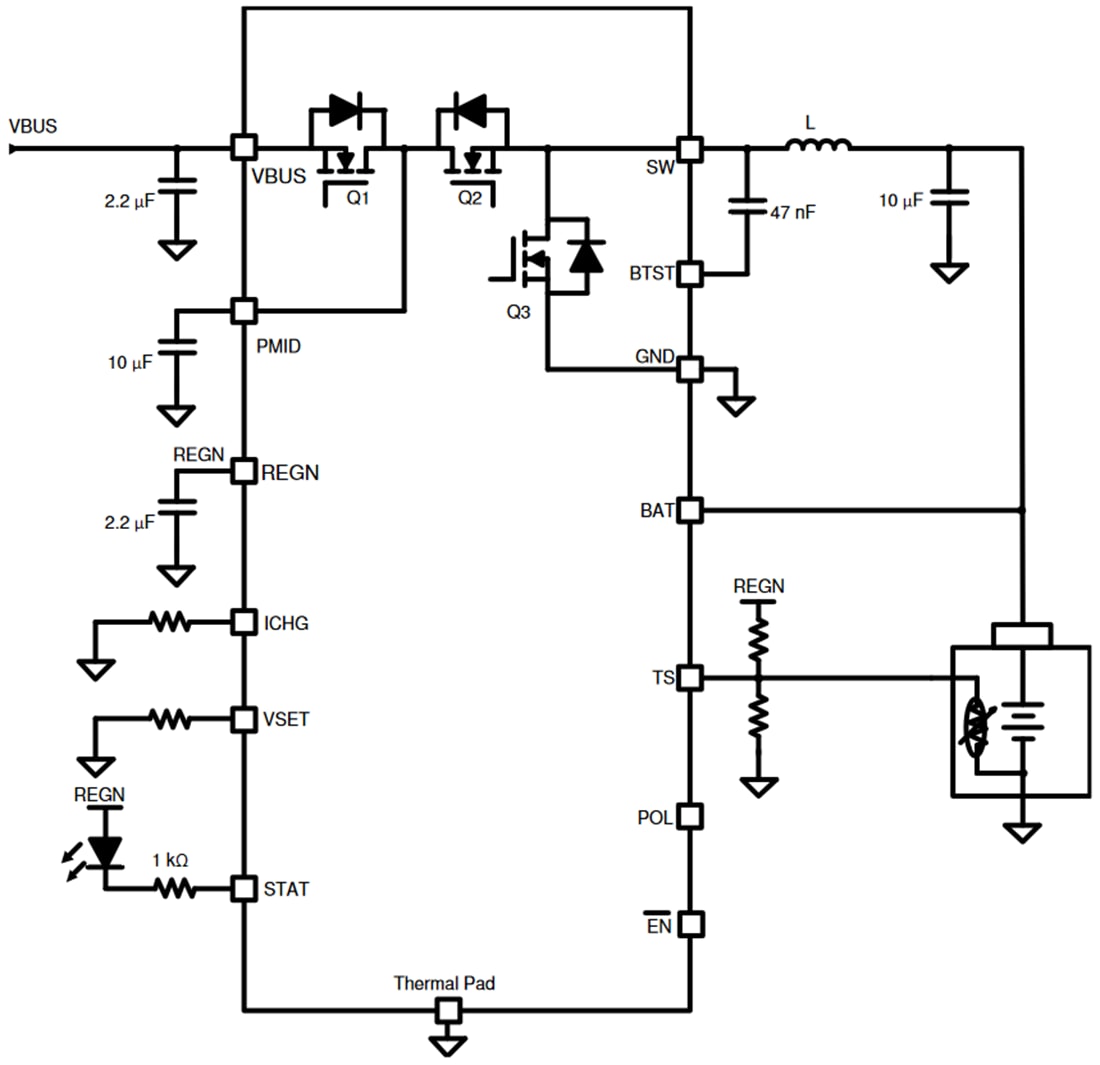 Schéma du circuit d'application - Texas Instruments Chargeur de batterie en mode commuté bq25300