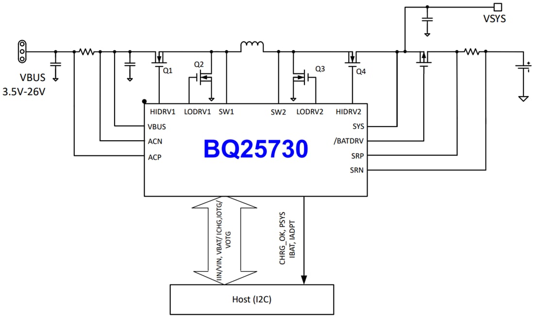Schéma du circuit d'application - Texas Instruments Contrôleur de charge de batterie Buck-Boost bq25730