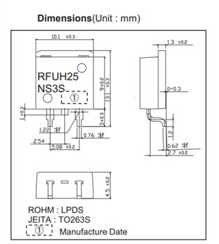 Plan mécanique - ROHM Semiconductor Diodes à récupération rapide RFUH25NS3S