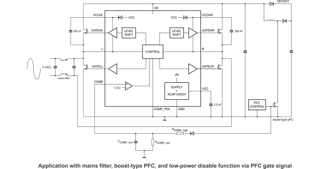 Schéma du circuit d'application - NXP Semiconductors Contrôleur redresseur à pont actif TEA2209T