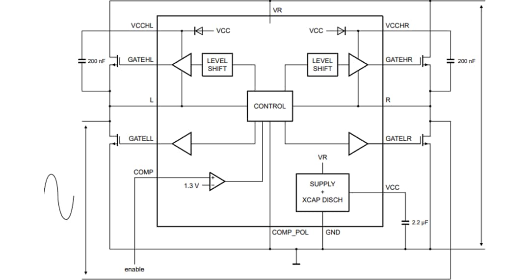Schéma du circuit d'application - NXP Semiconductors Contrôleur redresseur à pont actif TEA2209T