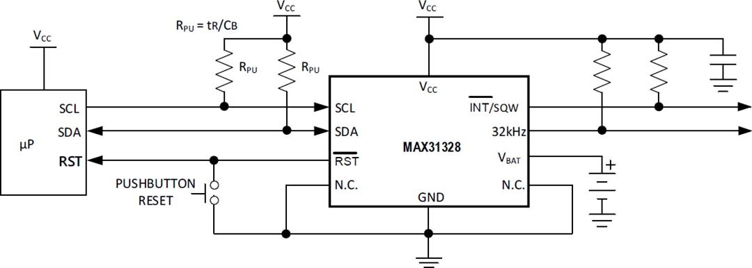 Schéma du circuit d'application - Analog Devices / Maxim Integrated Horloge en temps réel (RTC) I2C MAX31328