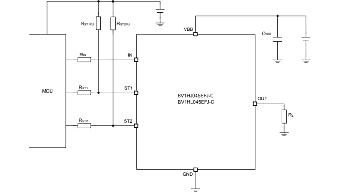 Schéma du circuit d'application - ROHM Semiconductor Régulateur de faible chute de tension CMOS BU30SA5WGWZ