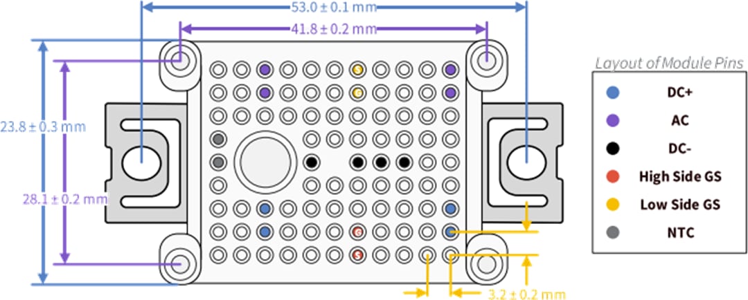 Plan mécanique - Wolfspeed Modules d'alimentation au carbure de silicium de Wolfpack™