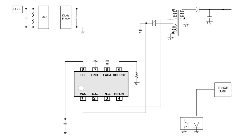 Schéma du circuit d'application - ROHM Semiconductor Convertisseur CC-CC de type MLI BM2P095F