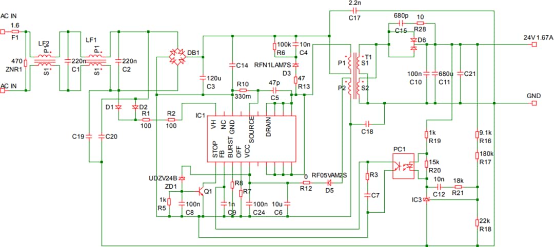 Schéma du circuit d'application - ROHM Semiconductor Carte d'évaluation BM2P060MF-EVK-001