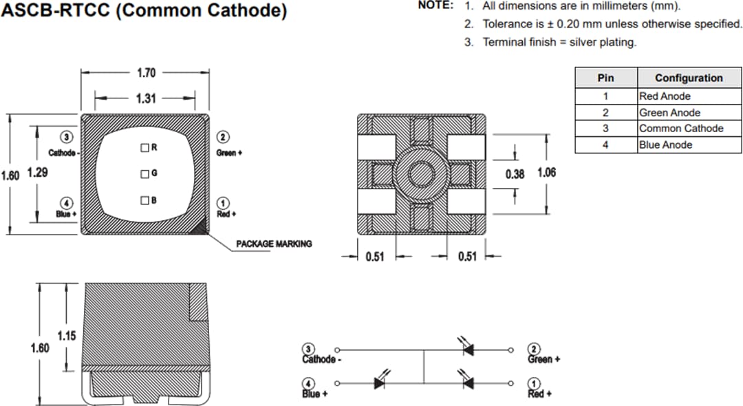Plan mécanique - Broadcom DEL ASCB-RTCx Tricolor PLCC-4