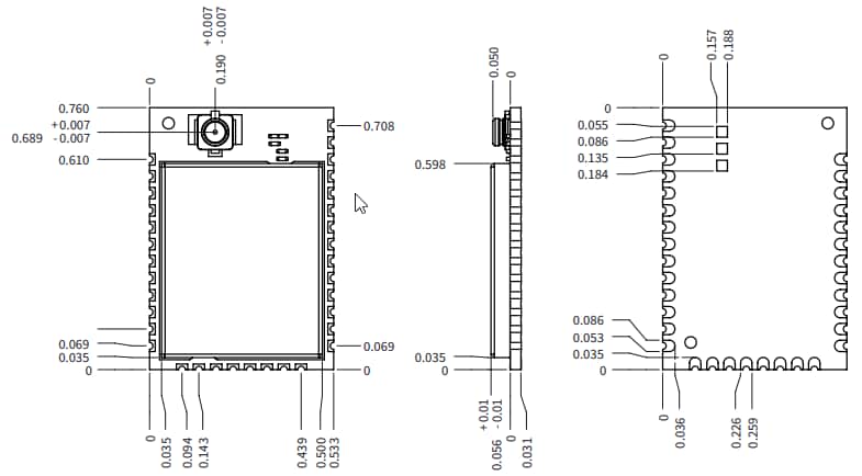 Plan mécanique - Digi Modules XBee® 3 Zigbee 3,0