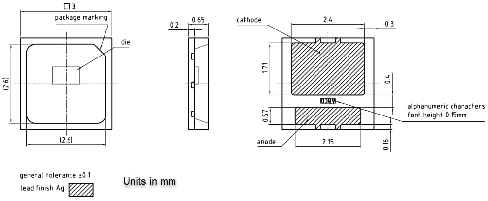 Plan mécanique - ams OSRAM LED 60 mA DSLP31,CC OSTUNE® E3030 KW
