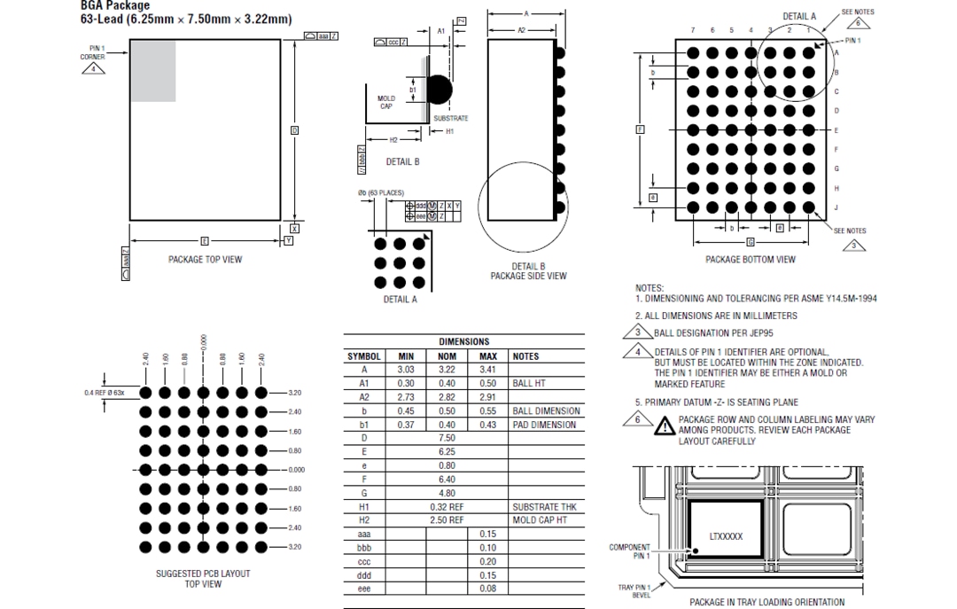 Plan mécanique - Analog Devices Inc. Régulateur μModule® CC-CC LTM4705 - ADI | Mouser