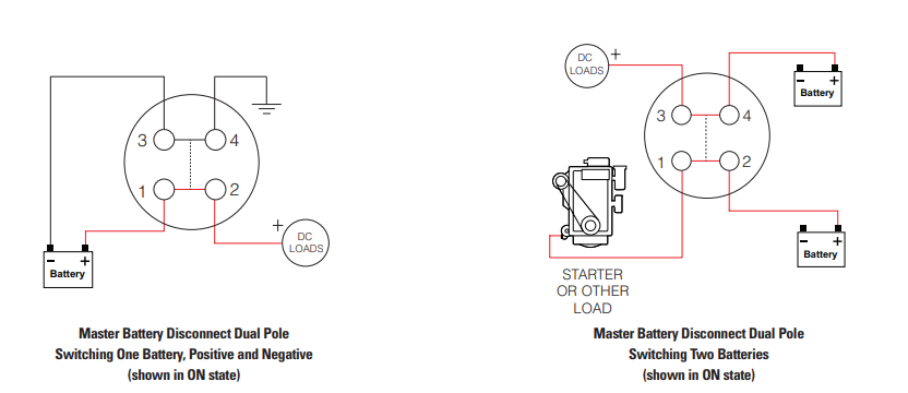 Schéma du circuit d'application - Cole Hersee Commutateurs de déconnexion de batterie principale bipolaires TR