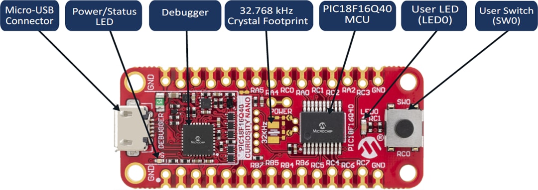 Microchip Technology Kit Curiosity Nano PIC18F16Q40 (EV70C97A)