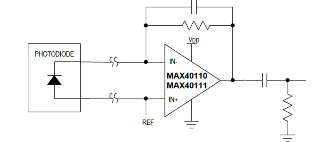 Schéma du circuit d'application - Analog Devices / Maxim Integrated Amplificateurs opérationnels de précision MAX40110 et MAX40111