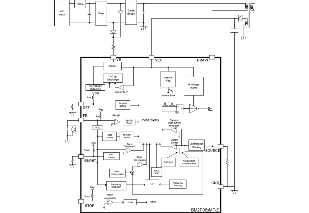 Schéma de principe - ROHM Semiconductor Convertisseurs CC-CC MLI BM2P06xMF-Z