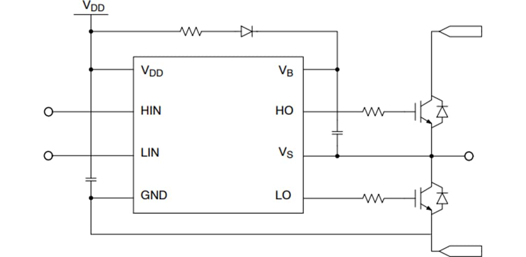 Schéma du circuit d'application - onsemi Pilotes NCD57201 de grille demi-pont et NCV57201