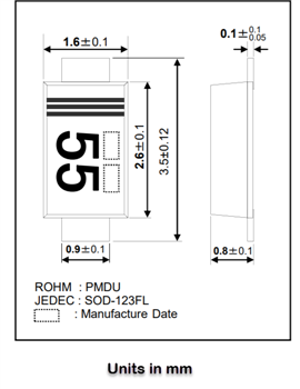 Plan mécanique - ROHM Semiconductor Diode à récupération ultra-rapide RFC02MM2STR