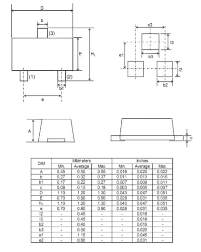 Plan mécanique - ROHM Semiconductor Diode de commutation DA221ZMT2L
