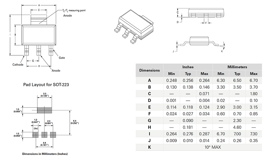 Littelfuse Thyristors SCR sensibles 1,5 A EV Sx02xSx