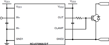 Schéma du circuit d'application - onsemi Pilotes de grille IGBT/MOSFET NCD57090 et NCV57090
