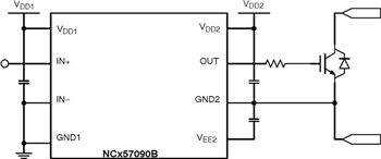 Schéma du circuit d'application - onsemi Pilotes de grille IGBT/MOSFET NCD57090 et NCV57090