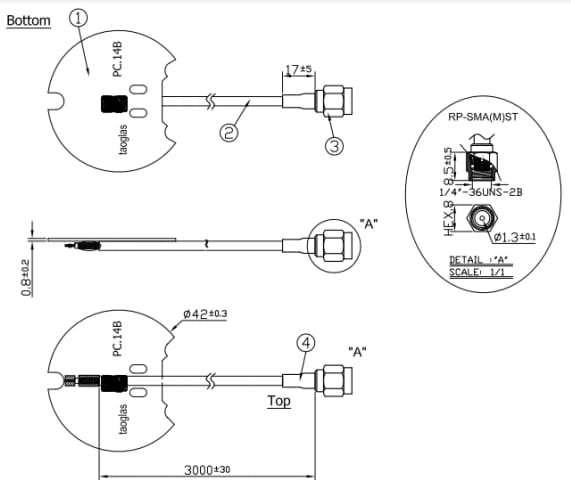 Mechanical Drawing - Taoglas PC14 Circular Dual-Band PCB Antenna