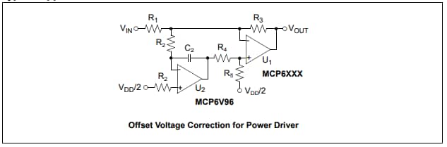 Schéma du circuit d'application - Microchip Technology Amplificateurs opérationnels MCP6V96/6U/7/9