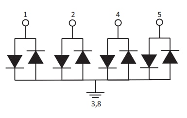 Schéma de principe - Littelfuse Barrettes de diodes TVS 0,2 pF, 12 kV SP33R6