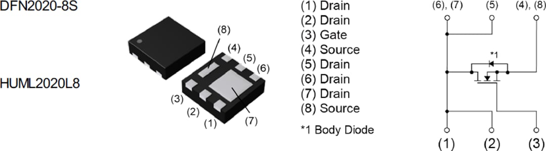 Schéma - ROHM Semiconductor MOSFET de puissance à canal N RF4L070BG 