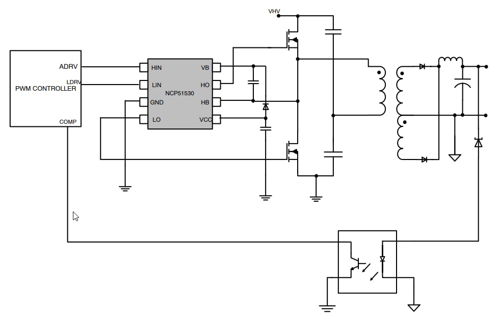 Schéma de principe - onsemi Pilote de grille côté bas NCP51100A