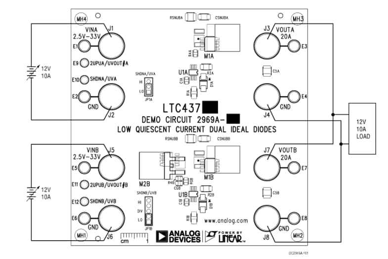 Schéma du circuit d'application - Analog Devices Inc. Cartes de démonstration LTC4372/LTC4373 DC2969A-A/B